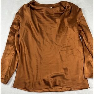 Hb Silk Shirt Womens Small Brown Satin Cowl Neck Long Sleeve Blouse Top